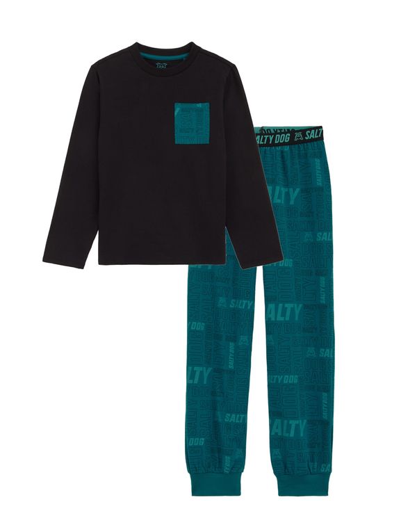 WE Fashion WE Fashion Pidžama set  petrol / crna