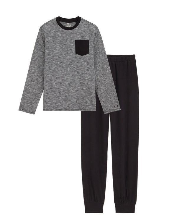 WE Fashion WE Fashion Pidžama set  siva / crna