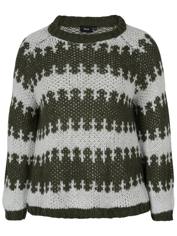 Zizzi Zizzi Pulover 'Home'  svijetlosiva / maslinasta
