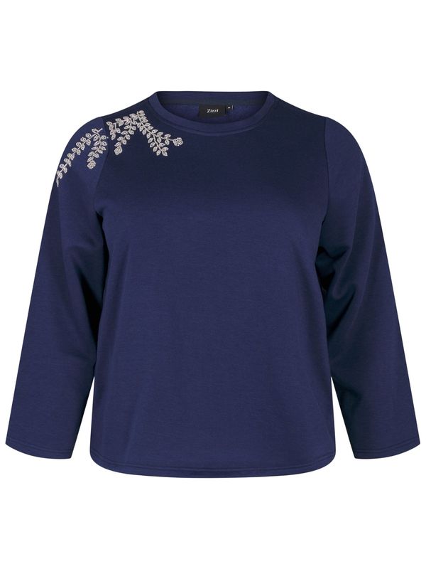 Zizzi Zizzi Sweater majica 'MKIHOLM'  mornarsko plava / srebro