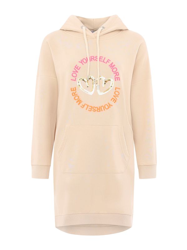 Zwillingsherz Zwillingsherz Haljina 'Love Yourself More'  sivkasto bež / zlatna / narančasta / svijetloroza