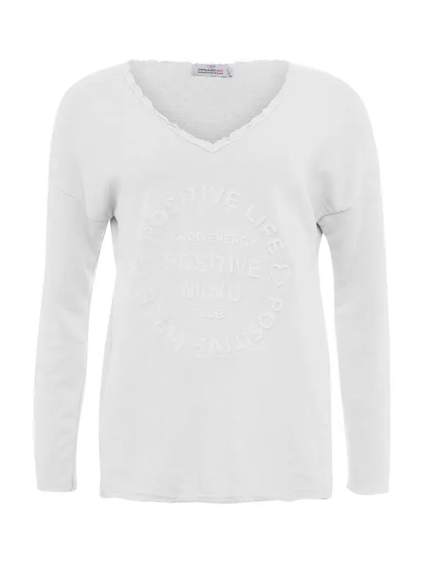 Zwillingsherz Zwillingsherz Sweater majica 'Positive Mind'  bijela