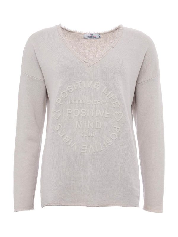Zwillingsherz Zwillingsherz Sweater majica 'Positive Mind'  sivkasto bež