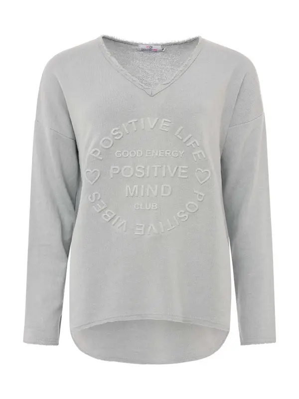 Zwillingsherz Zwillingsherz Sweater majica 'Positive Mind'  svijetlosiva