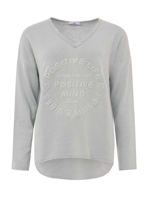 Zwillingsherz Zwillingsherz Sweater majica 'Positive Mind'  svijetlosiva