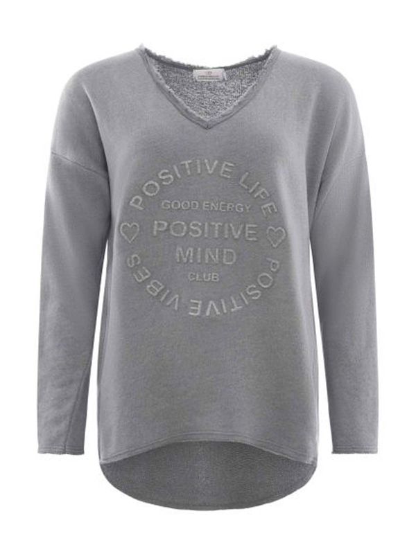 Zwillingsherz Zwillingsherz Sweater majica 'Positive Mind'  tamo siva