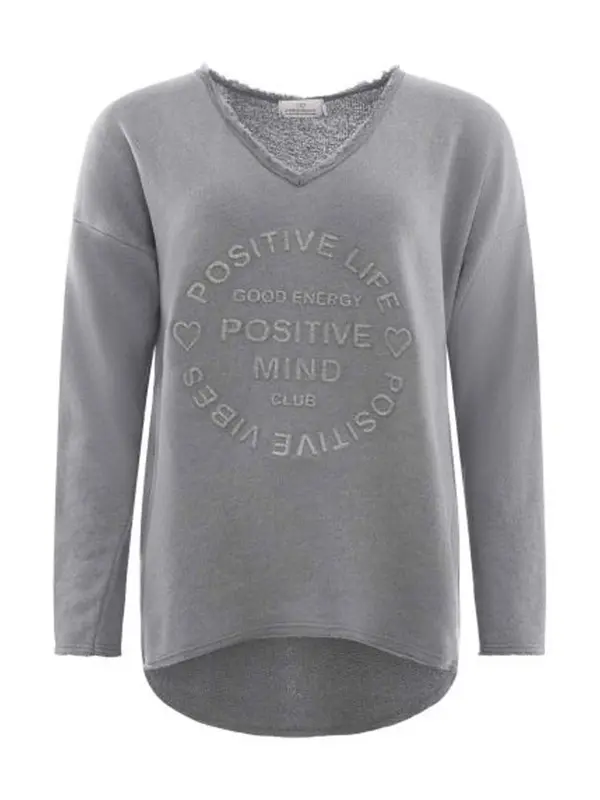 Zwillingsherz Zwillingsherz Sweater majica 'Positive Mind'  tamo siva