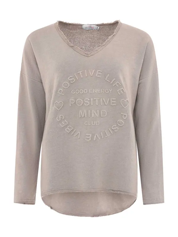 Zwillingsherz Zwillingsherz Sweater majica 'Positive Mind'  taupe siva