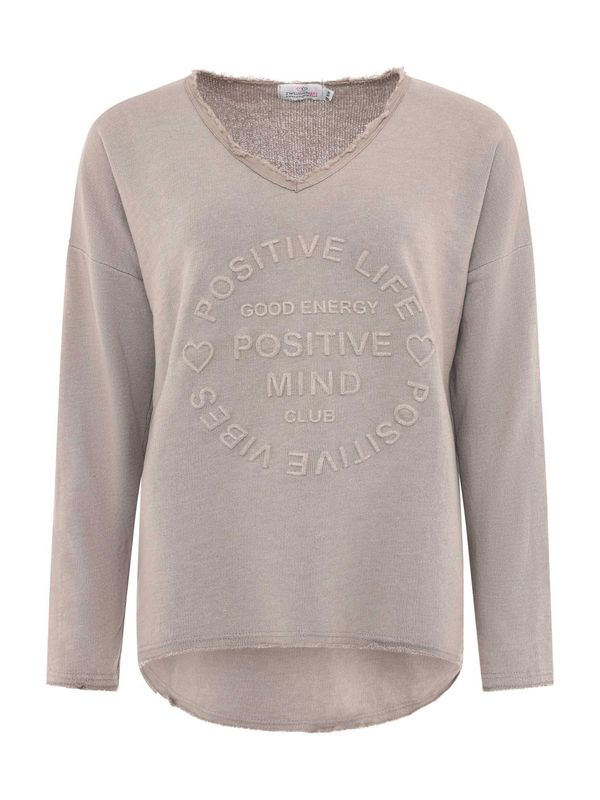 Zwillingsherz Zwillingsherz Sweater majica 'Positive Mind'  taupe siva