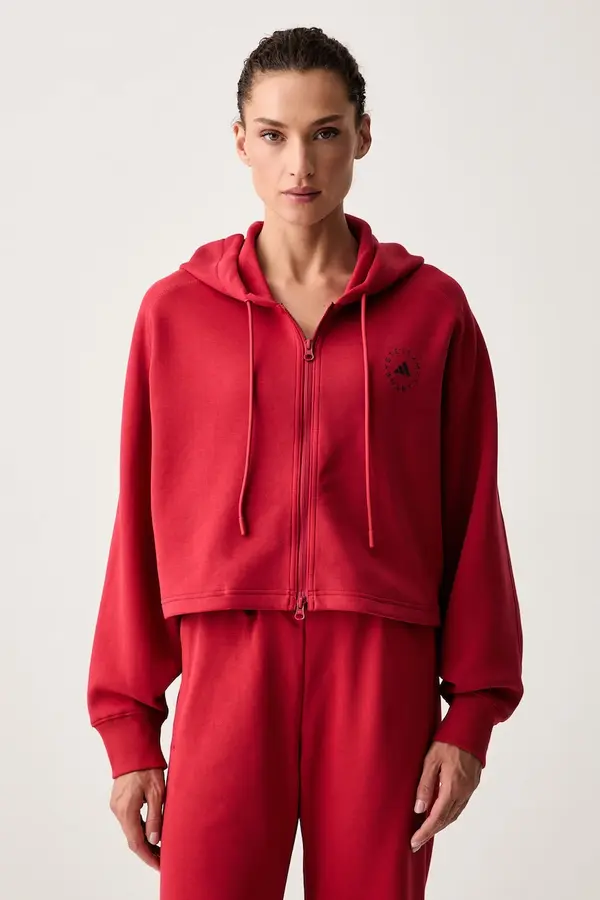 adidas by Stella McCartney adidas by Stella McCartney dukserica na zakopčavanje sa kapuljačom ženska s pamukom