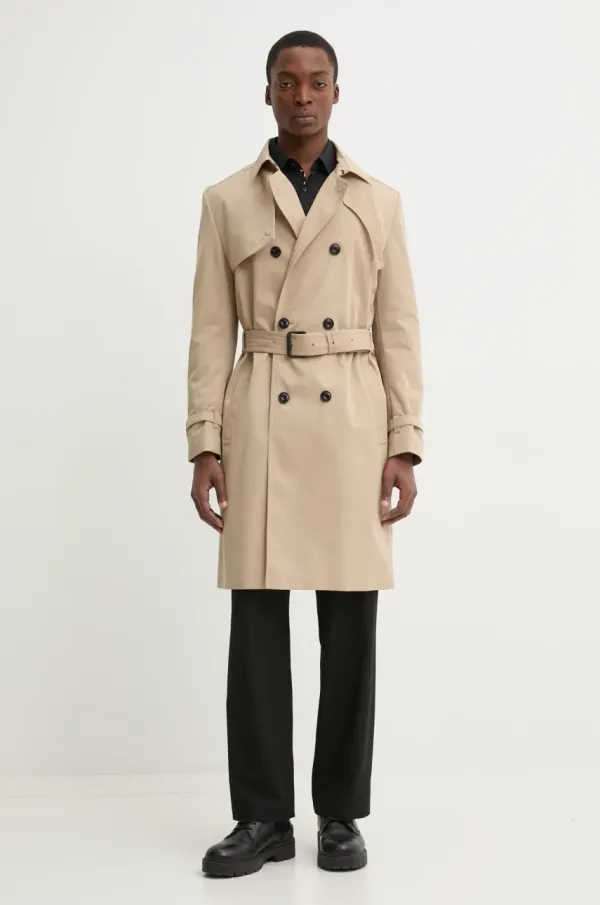 HUGO Baloner HUGO za muškarce, boja: bež, za prijelazno razdoblje, kopčanje u dva reda, 50535072