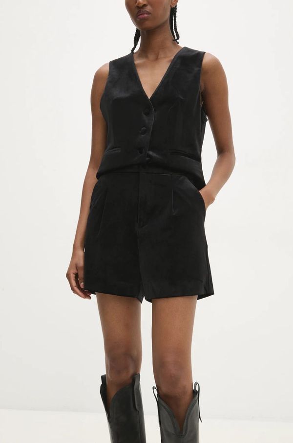 Answear Lab Baršunaste kratke hlače Answear Lab boja: crna, bez uzorka, visoki struk