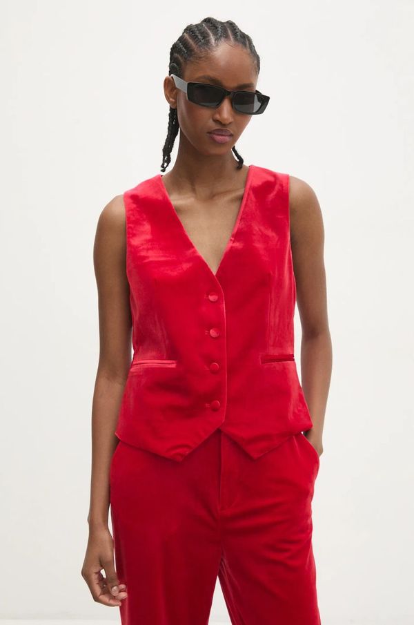 Answear Lab Baršunasti prsluk Answear Lab boja: crvena, jednoredno zakopčavanje