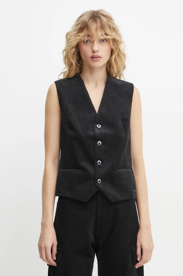 G-Star Raw Baršunasti prsluk G-Star Raw boja: crna, jednoredno zakopčavanje, D25290-D727