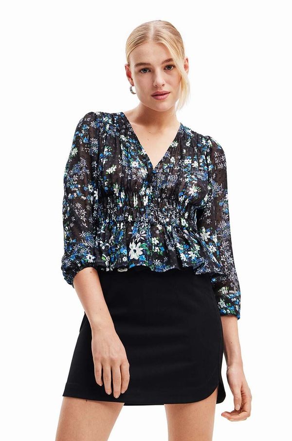 Desigual Bluza Desigual 23WWBW06 WOMAN WOVEN BLOUSE LONG SLEEVE za žene, boja: tamno plava, cvjetni uzorak