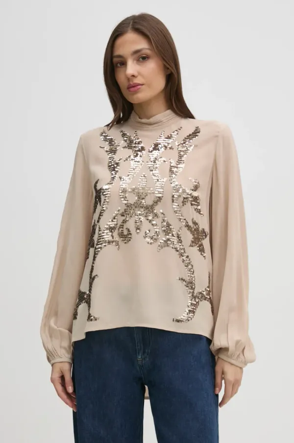 Hoss Intropia Bluza Hoss Intropia za žene, boja: bež, s aplikacijom, 6288727