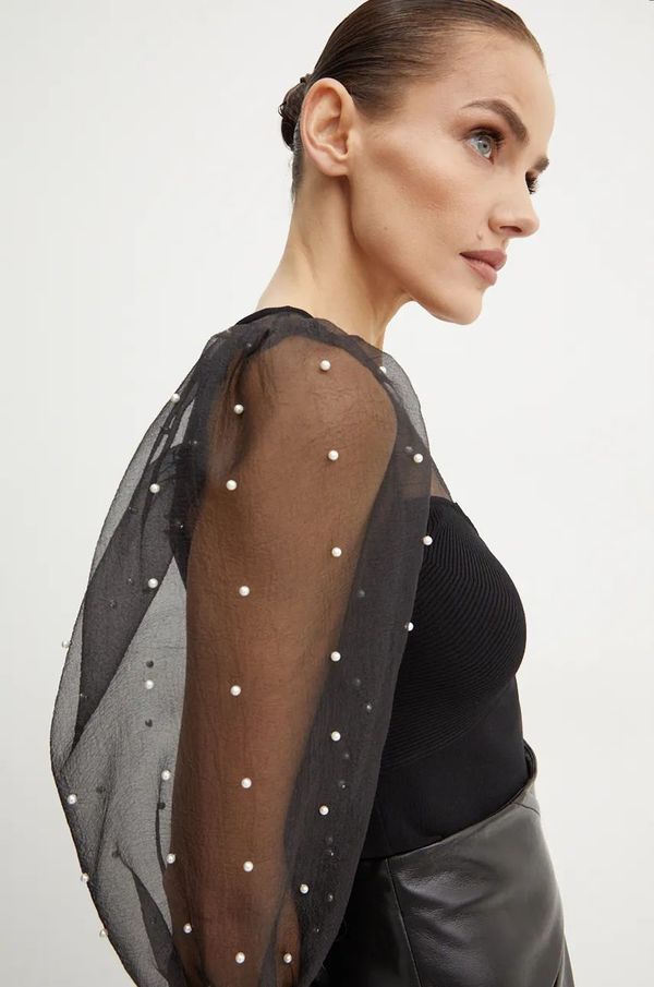 Karl Lagerfeld Bluza Karl Lagerfeld za žene, boja: crna, s aplikacijom, 246W2004