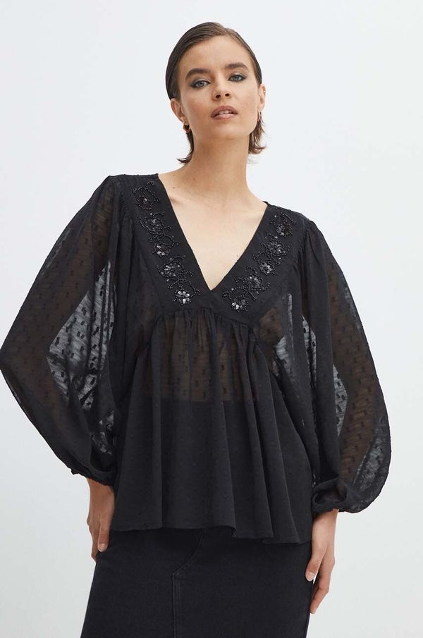 Medicine Bluza Medicine za žene, boja: crna, s aplikacijom