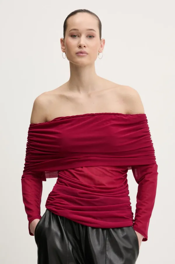 Never Fully Dressed Bluza Never Fully Dressed Diaz za žene, boja: bordo, bez uzorka, NFDTO1669