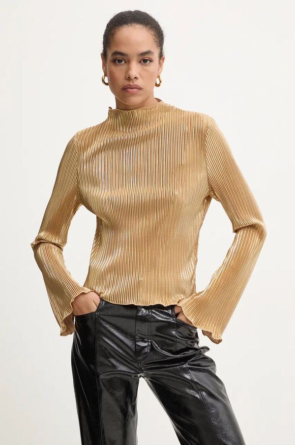 Never Fully Dressed Bluza Never Fully Dressed Gold Plisse Top za žene, boja: zlatna, bez uzorka, NFDTO1576