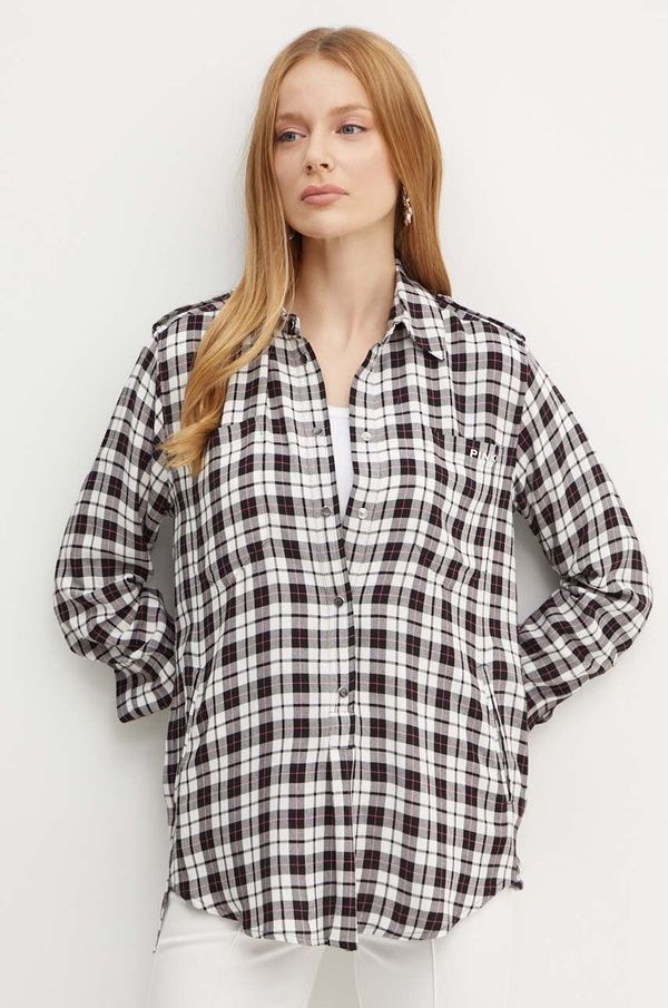 Pinko Bluza Pinko za žene, boja: crna, karirano, 103900 A21N