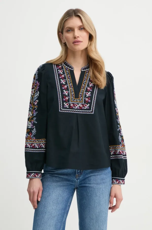 BA&SH Bluza s dodatkom lana BA&SH CALOE boja: tamno plava, s uzorkom, 1E25CALO