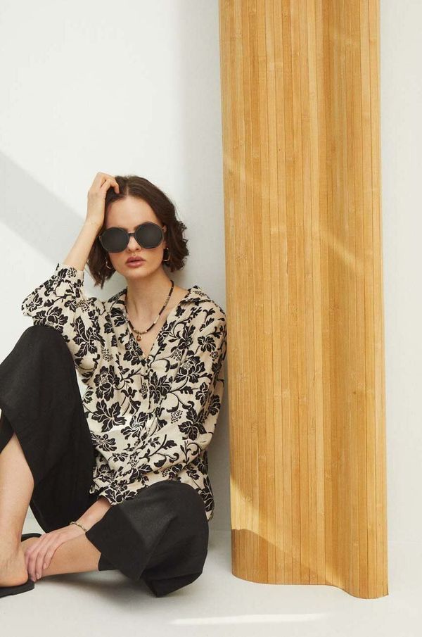 Medicine Bluza s dodatkom vune Medicine boja: bež, s uzorkom