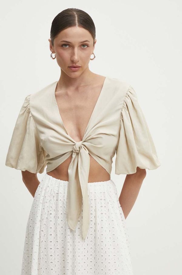 Answear Lab Bluza s lanom Answear Lab boja: bež, bez uzorka