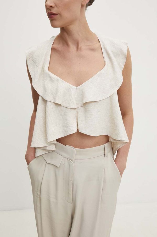 Answear Lab Bluza s lanom Answear Lab boja: bež, bez uzorka