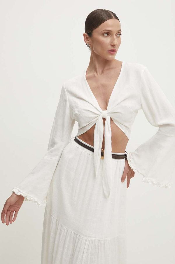 Answear Lab Bluza s lanom Answear Lab boja: bijela, bez uzorka