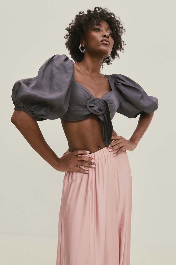 Answear Lab Bluza s lanom Answear Lab boja: siva, bez uzorka