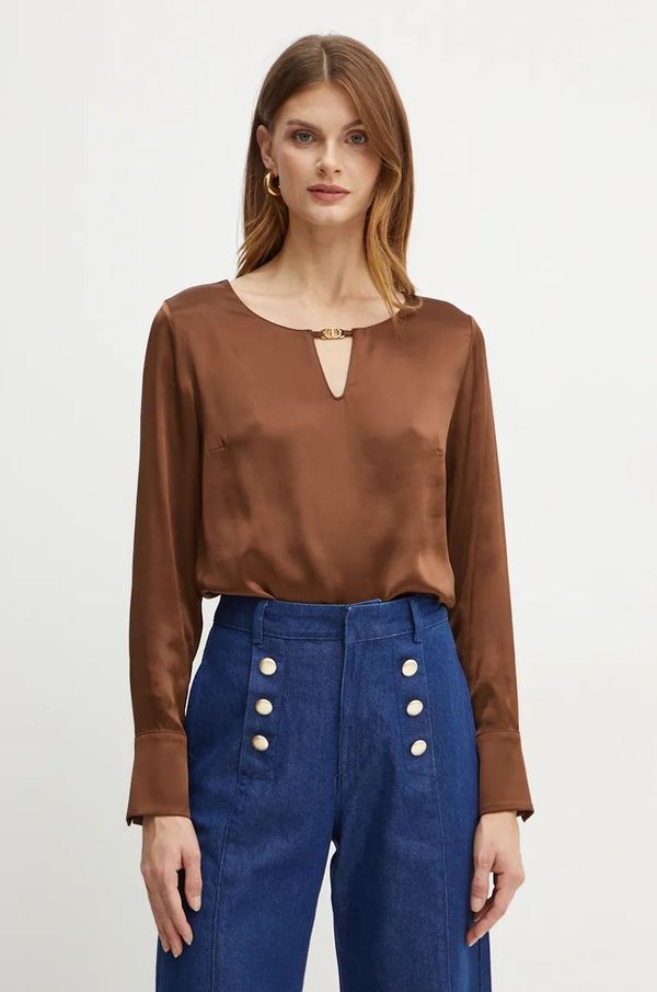 Twinset Bluza Twinset za žene, boja: smeđa, s aplikacijom, 242TF2123