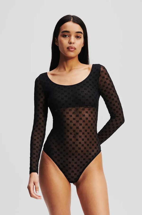 Karl Lagerfeld Bodi Karl Lagerfeld boja: crna, s čipkom, s uzorkom, A1W47067