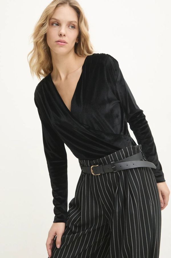 Answear Lab Bodi od velura Answear Lab boja: crna, bez uzorka