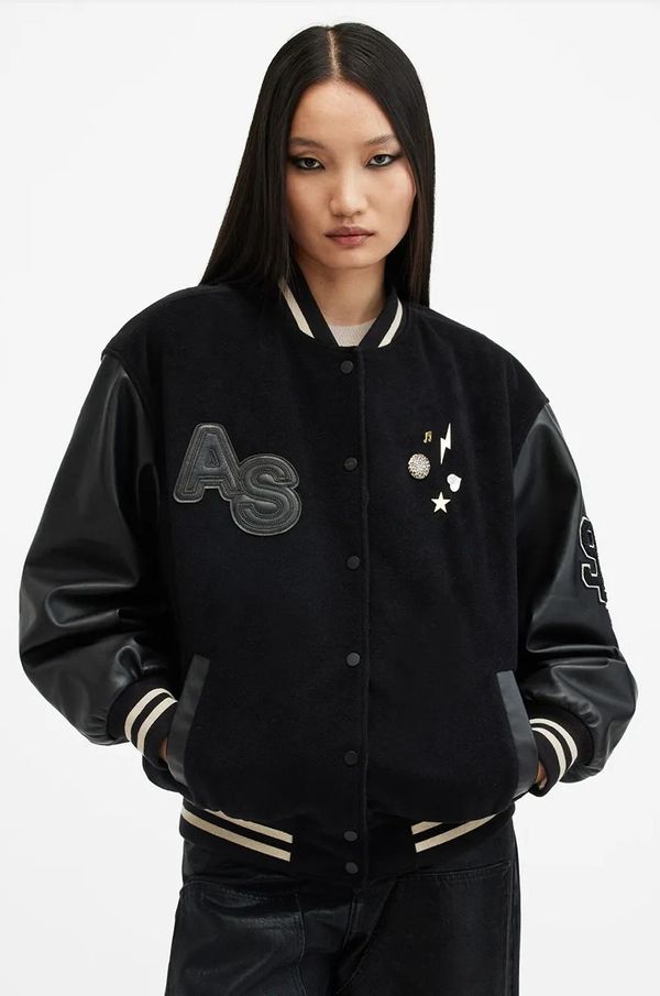 AllSaints Bomber jakna AllSaints VALERIA za muškarce, boja: crna, za prijelazno razdoblje, W094LB