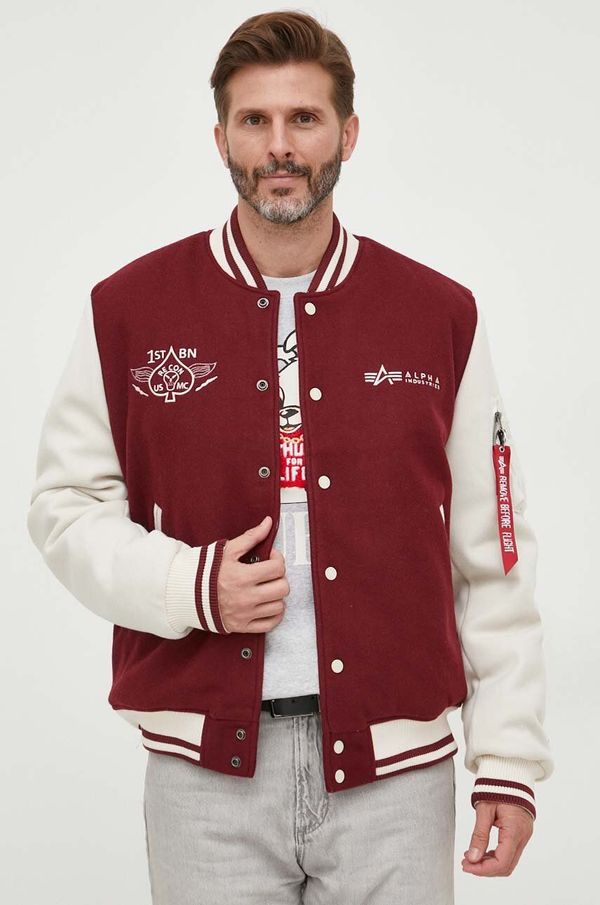 Alpha Industries Bomber jakna Alpha Industries Varsity Air Force Jacket za muškarce, boja: bordo, za prijelazno razdoblje