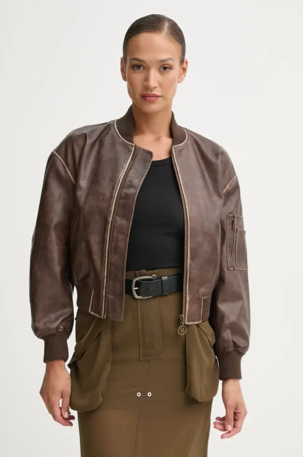 Guess Bomber jakna Guess ANGELIQUE za žene, boja: smeđa, za prijelazno razdoblje, W5RL21 WGW40