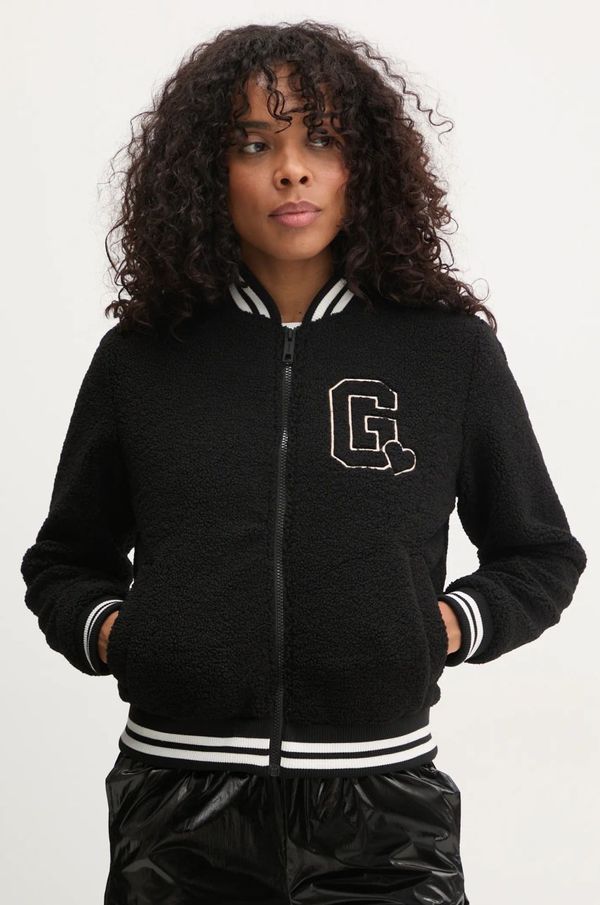 Guess Bomber jakna Guess SHERPA za žene, boja: crna, za prijelazno razdoblje, V5RL06 KCPC2