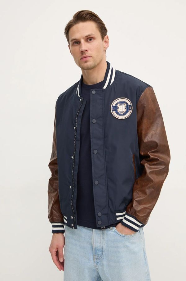 Guess Bomber jakna Guess VARSITY za muškarce, boja: tamno plava, za prijelazno razdoblje, oversize, M5RL19 WGU82