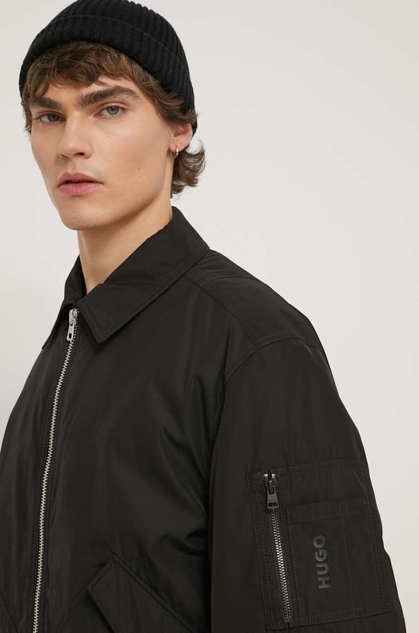 Hugo Bomber jakna HUGO za muškarce, boja: crna, za prijelazno razdoblje, oversize