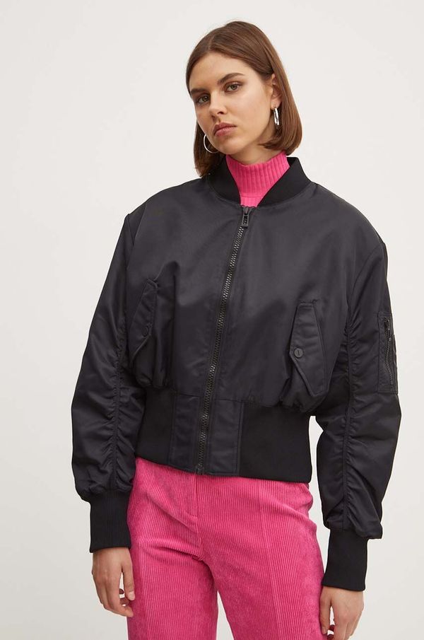 Hugo Bomber jakna HUGO za žene, boja: crna, za prijelazno razdoblje, oversize, 50517107