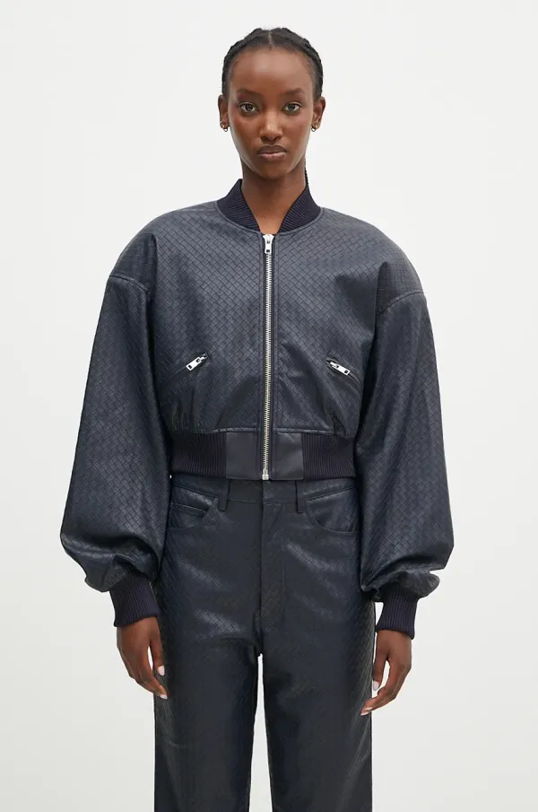 Rotate Bomber jakna Rotate Cropped Braided za žene, boja: tamno plava, za prijelazno razdoblje, oversize, 1128572318