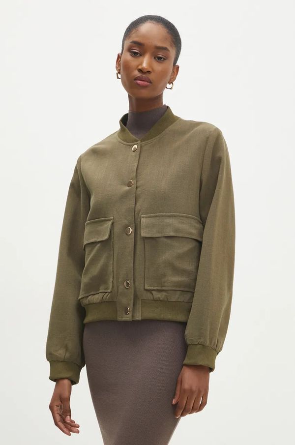 Answear Lab Bomber jakna s mješavinom lana Answear Lab boja: zelena, za prijelazno razdoblje