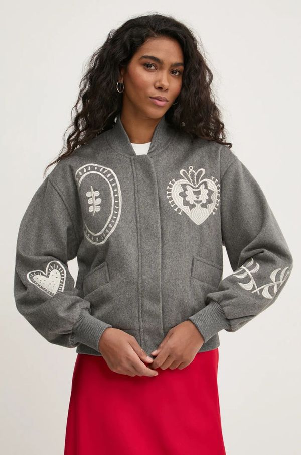 Never Fully Dressed Bomber jakna s primjesom vune Never Fully Dressed Midnight Romance Bomber boja: siva, za prijelazno razdoblje, NFDOU359