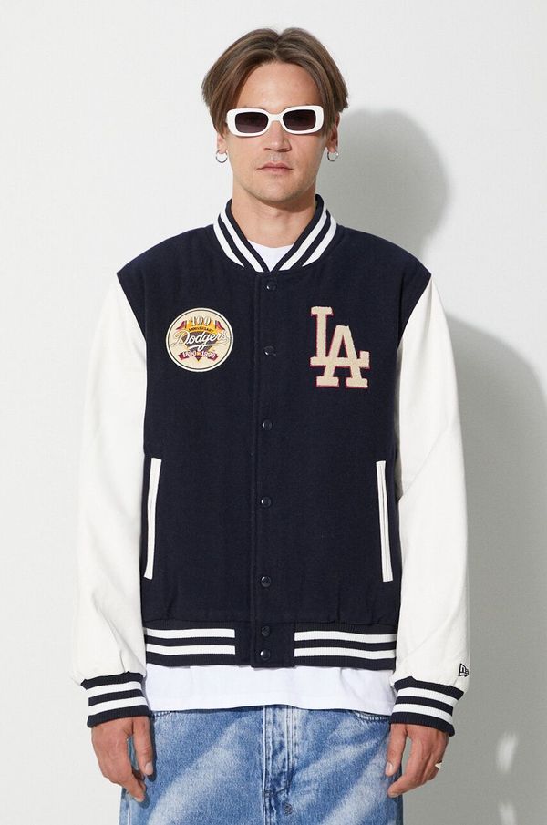 New Era Bomber jakna s primjesom vune New Era boja: tamno plava, za prijelazno razdoblje, LOS ANGELES DODGERS