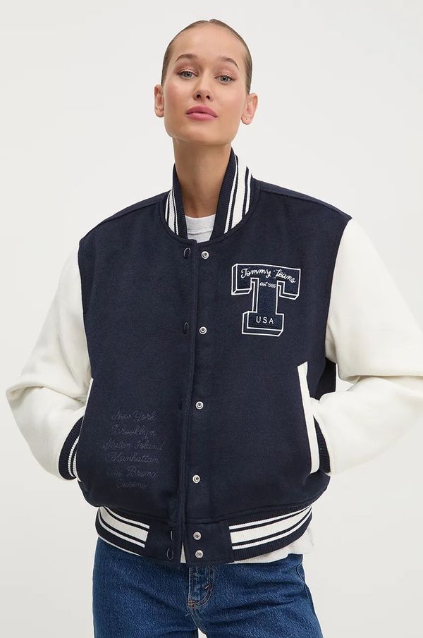 Tommy Jeans Bomber jakna s primjesom vune Tommy Jeans boja: tamno plava, za prijelazno razdoblje, DW0DW18845