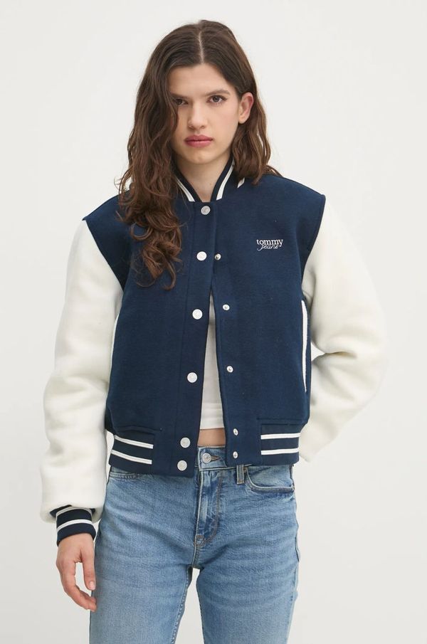 Tommy Jeans Bomber jakna s primjesom vune Tommy Jeans boja: tamno plava, za prijelazno razdoblje, DW0DW19320