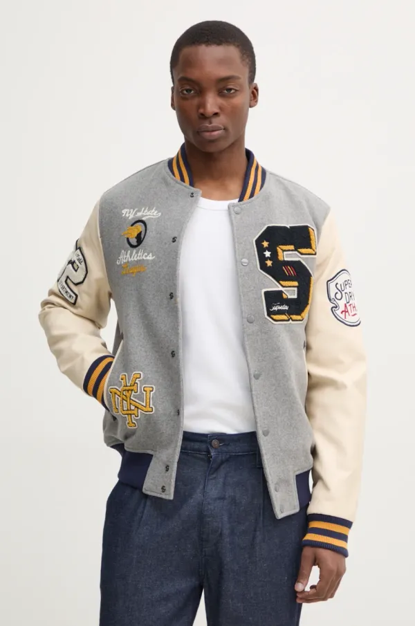 Superdry Bomber jakna Superdry za muškarce, boja: siva, za prijelazno razdoblje, M5012082A-07Q