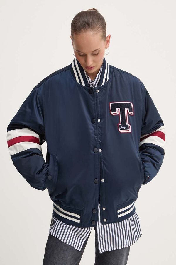 Tommy Jeans Bomber jakna Tommy Jeans za žene, boja: tamno plava, za prijelazno razdoblje, oversize, DW0DW18306