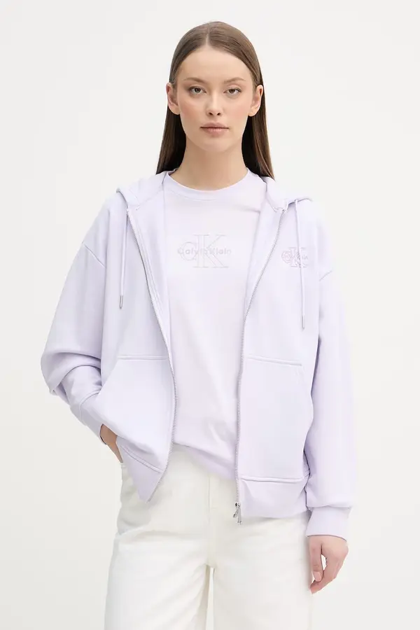 Calvin Klein Jeans Calvin Klein Jeans dukserica na zakopčavanje sa kapuljačom za žene od pamuka